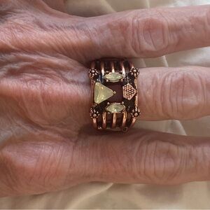Paparazzi Shape Scene Copper Ring Green Stone Stretch Statement Ring